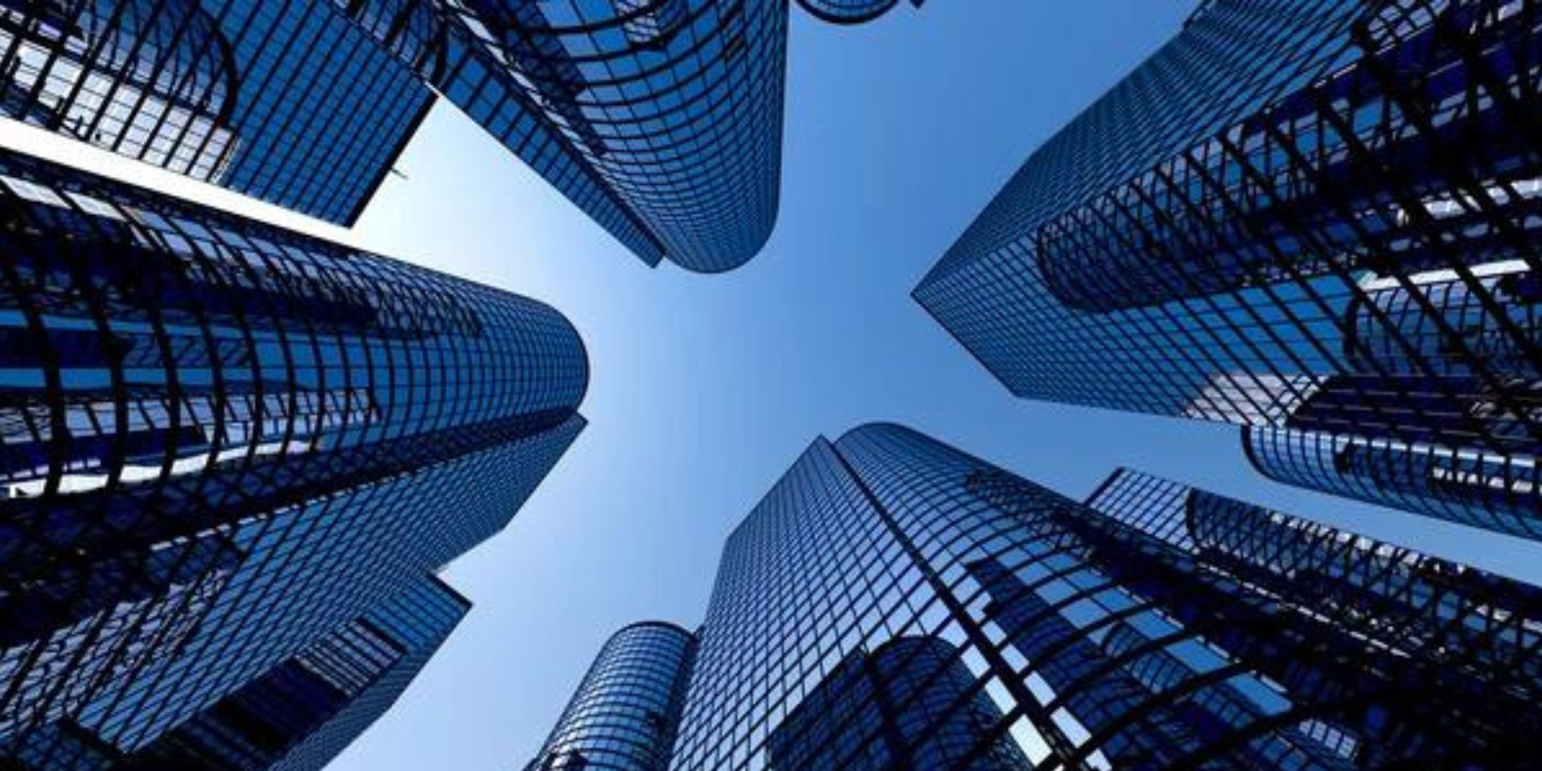 Façades de bureaux vues depuis le sol